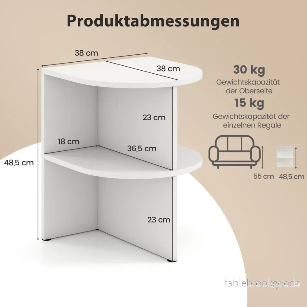 pack – halvrund sidobord vånings nattduksbord med öppna hyllor kaffebord – 2 2 38 x 38 x 485 cm – Vit - Bild 2