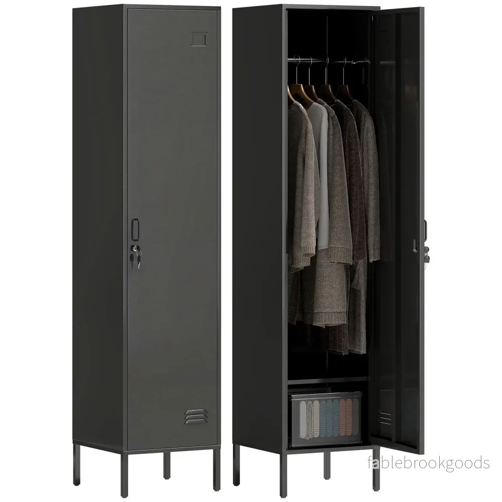 Skåp i stål med lås, ventilation, svart, 179H cm