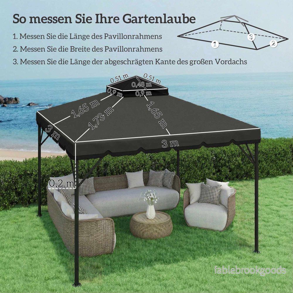 Ersättningstak för paviljong, 3x3m, dubbla nivåer, UPF 30+ - Bild 3