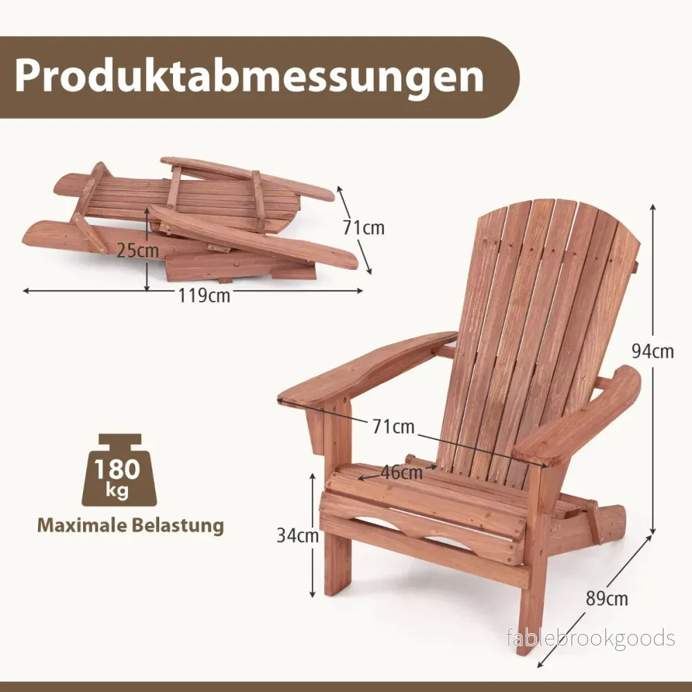 Set – med hopfällbara Adirondack stolar i trä bärförmåga – 2 180 kg – Brun - Bild 2