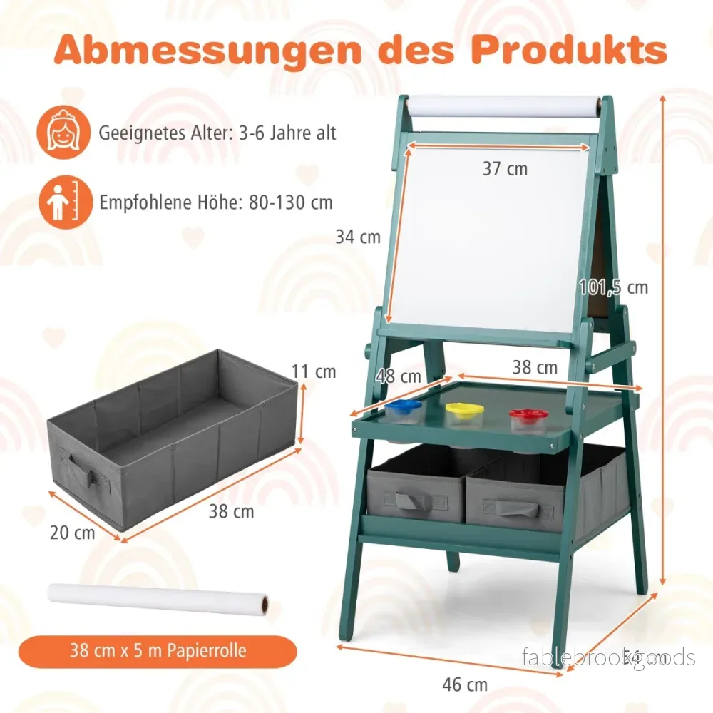 i – Barn Tafel med Pappersrulle och magnetisk Krittavla Whiteboard Dubbelsidig – 3 1 – Grön - Bild 2