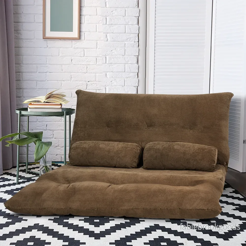 Ihopfällbar – Golvsoffa Sofa säng med Kudd och Ryggstöd steg Inställningsbar Golvfåtölj – 2 6 – Brun - Bild 3