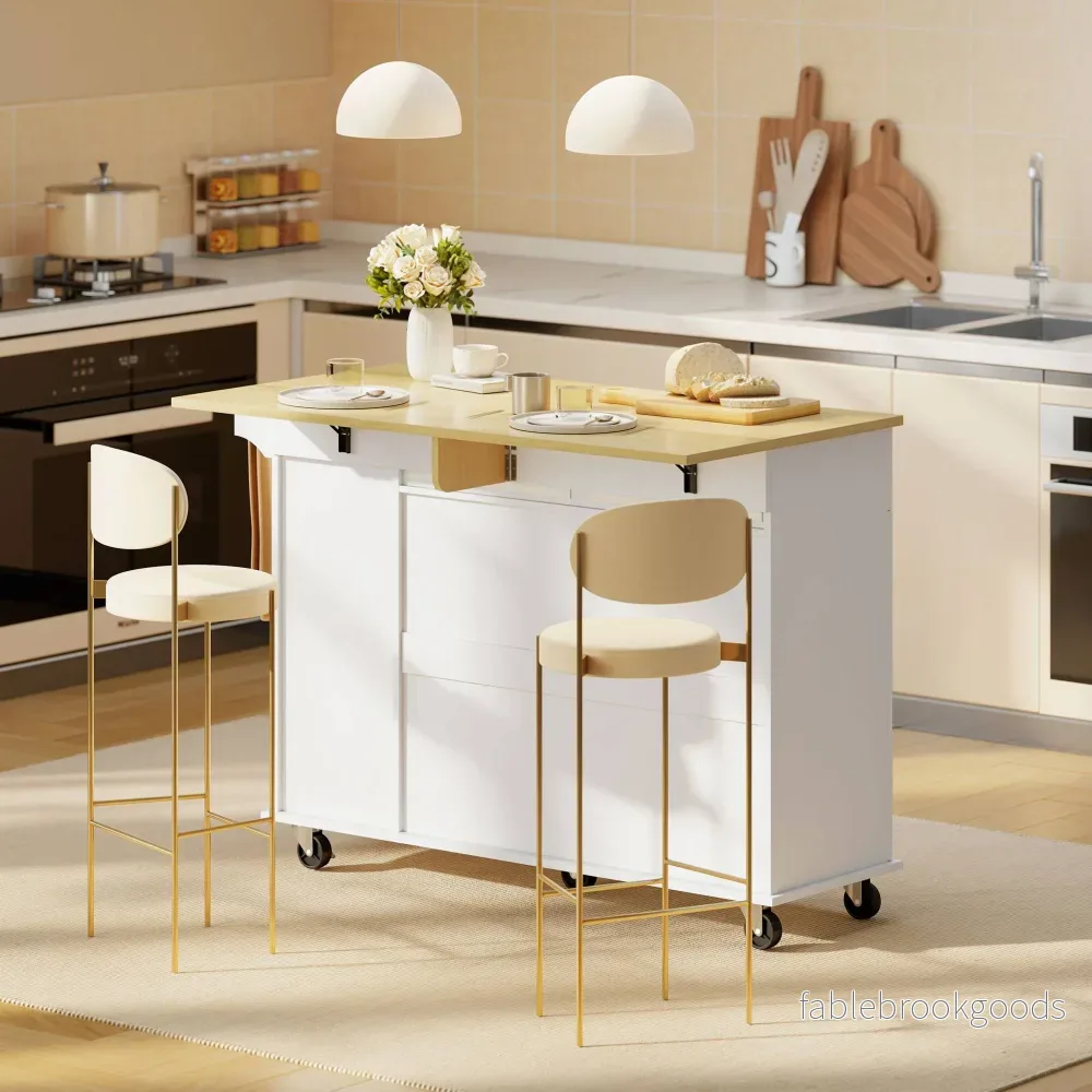 Utbyggbar köksö med lådor, MDF, Vit - Bild 2