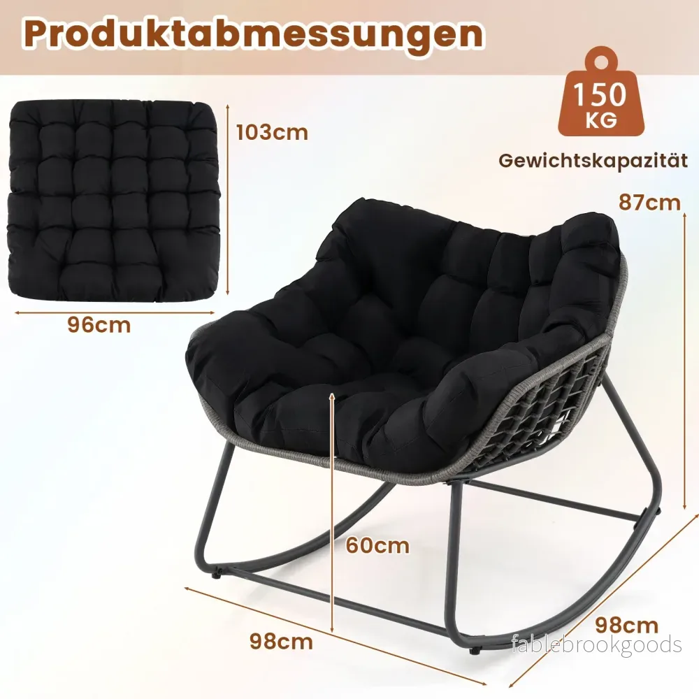 Gungstol – med tjockt och avtagbart kuddöverdrag, överdimensionerad relaxstol – Svart - Bild 2