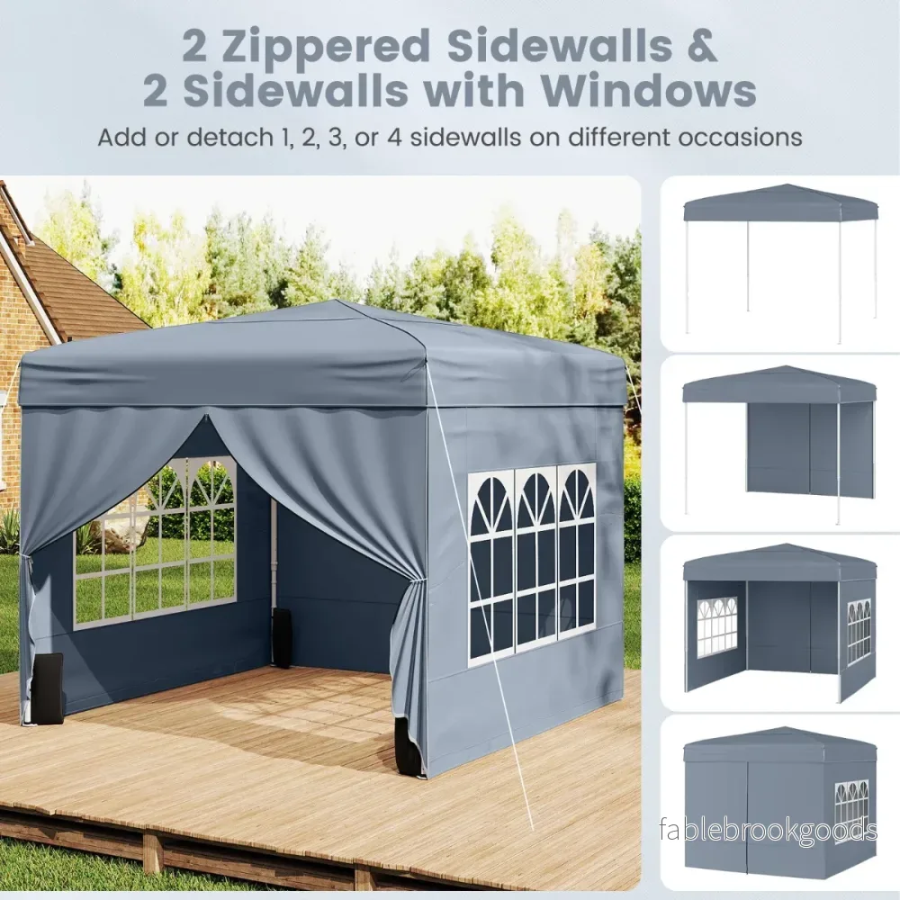Paviljong – pop up med avtagbara sidoväggar, stegs höjdjusterbart partytält – 3 x 3 m 4 3 – Grå - Bild 3