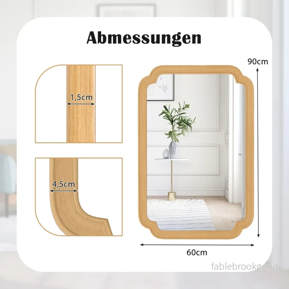 Rektangulär – spegel med träram i bondgård dekorativ hängande stor för vardagsrum – 90 x 60 cm – Natur - Bild 2