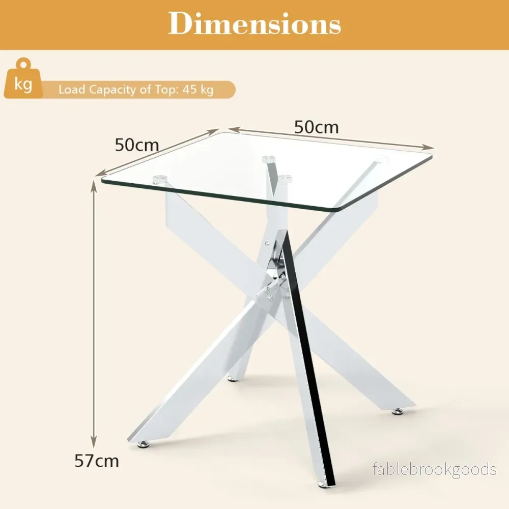 Glas – Sidobord Kvadratiskt Matbord med Härdad och X Metallstomme Modernt – Silver - Bild 2