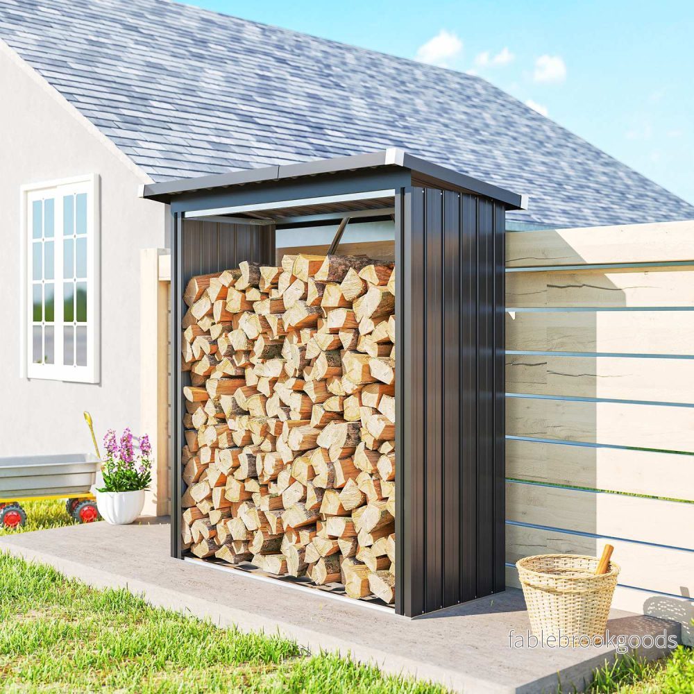 Vedbod, stål, förhöjt golv, sluttande tak, 150x66,5x150 cm - Bild 2