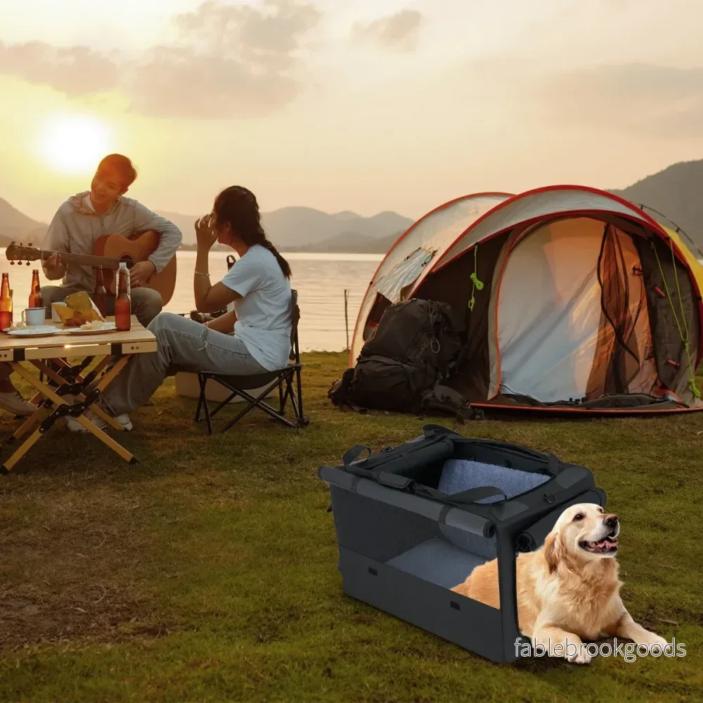 Fällbar – hundbur med öppningar och fönster nätkorg hundtransportbur hundväska – 2 88 x 72 x 48 cm – Svart - Bild 3