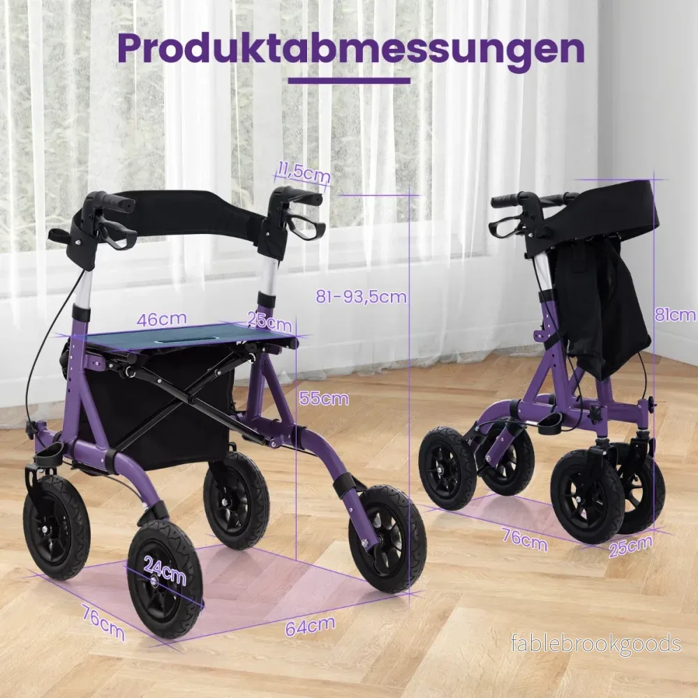 Fällbar – och lätt rollator med sittplats i aluminium upp till i rullstol rese – 136 kg 2 1 – Lila - Bild 2