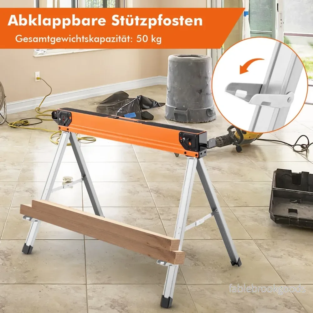 Set – med såghästar, hopfällbara, bärbara arbetshästar, lastkapacitet upp till – 2 500 kg – Orange - Bild 2