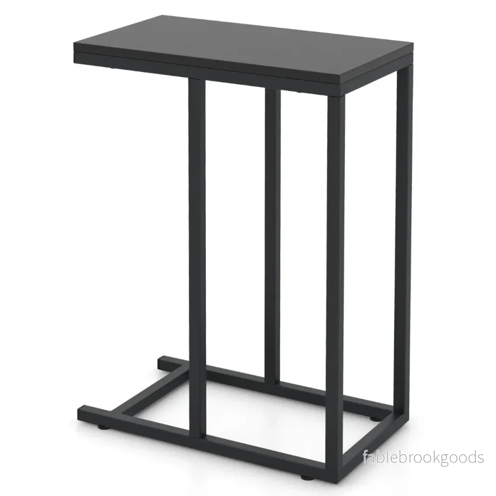 Sidobord – C format soffbord med metallram för vardagsrum – 45,5 x 25,5 x 64 cm – Svart