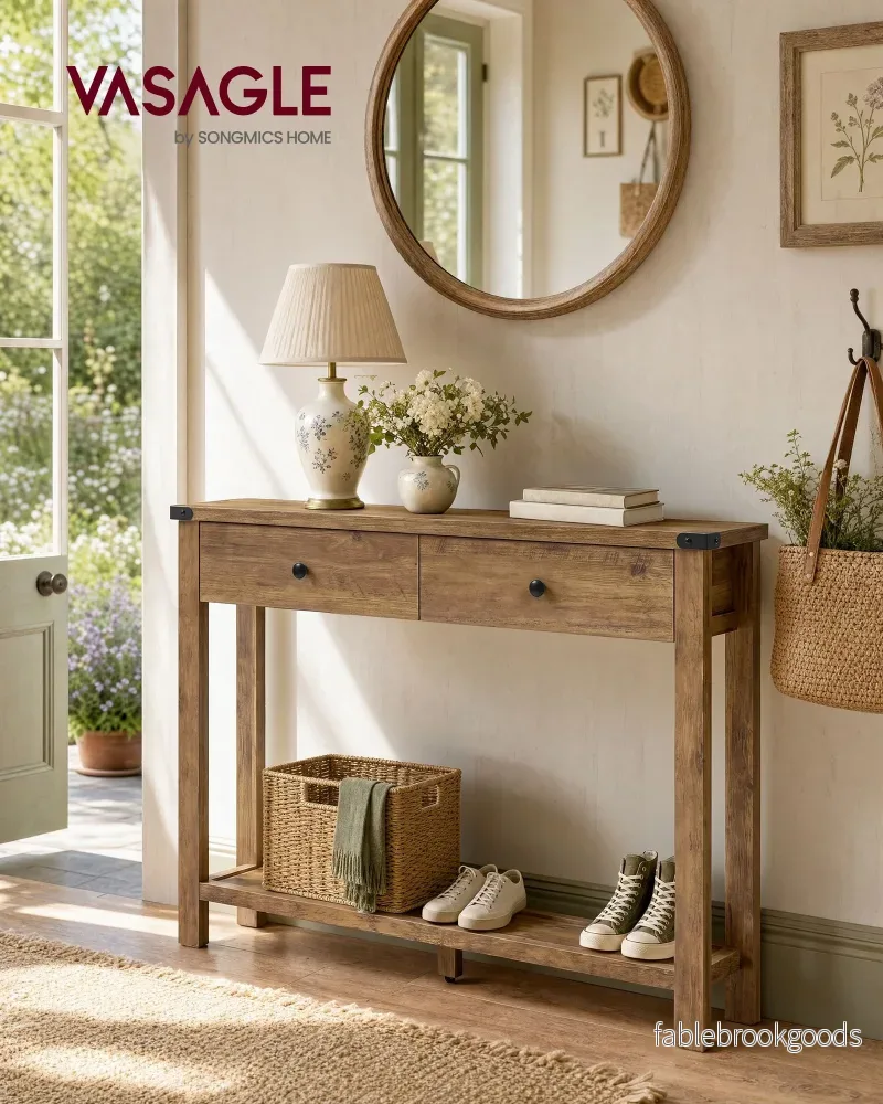 Sidetable - Smal met Schuifladen - Aardbruin - 100 x 24 x 76 cm - Bild 2