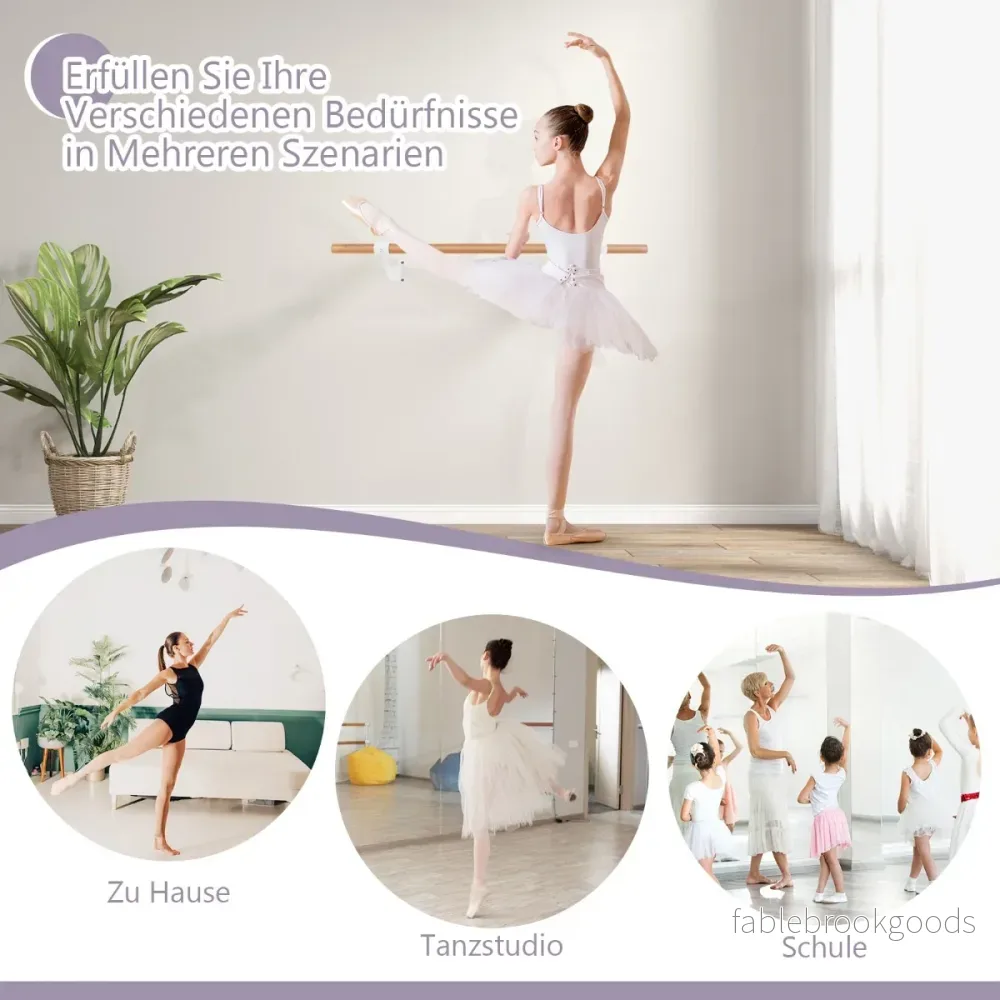 Lång – balettstång i trä inklusive väggavstånd väggmontering dance barre natural – 120 cm – Natur - Bild 2