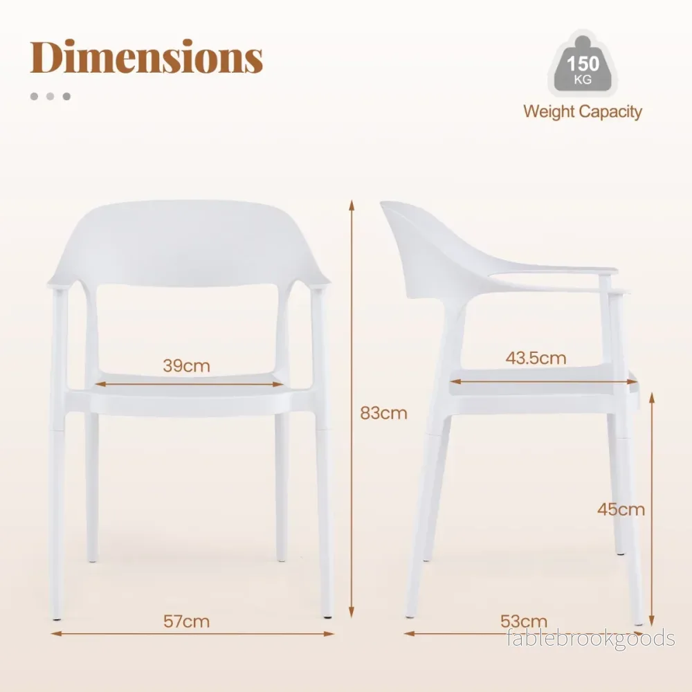 Fyra – stycken stapelbara matsalsstolar, belastbara upp till kg, köksstolar i plast – 150 – Vit - Bild 2