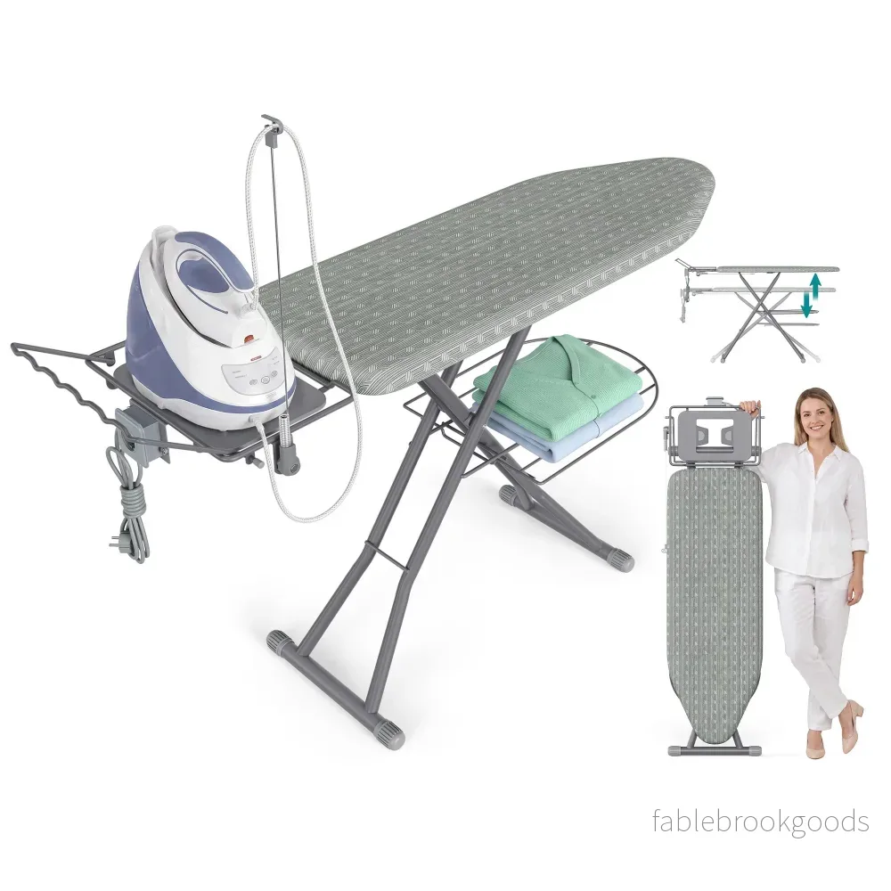 Strijkplank - Met Stopcontact en Ablage - In Hoogte Verstelbaar - Duifgrijs - 160 x 38 x 72,5-90 cm