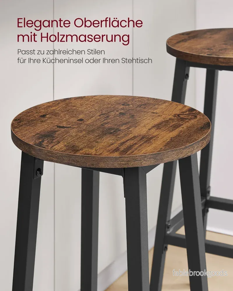 Barstol set om 2 med fotstöd – vintage brun-svart - Bild 3