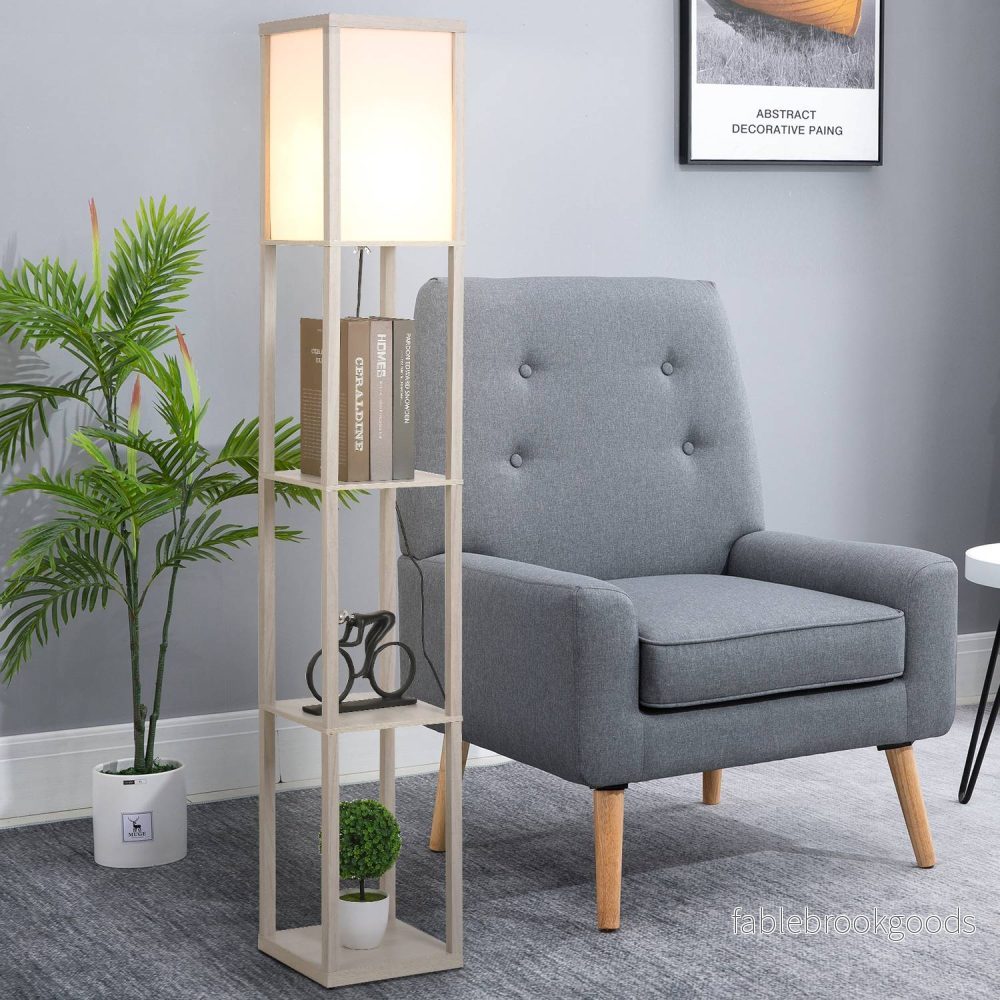 Golvlampa med hyllor – Ek och Vit, E27 40W, 160cm - Bild 2