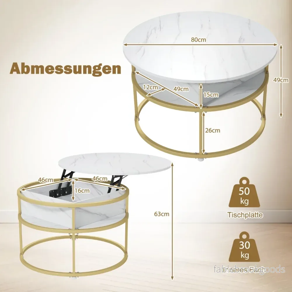 Höj – och sänkbart soffbord vardagsrumsbord med lyftskiva dold förvaring – Vit - Bild 2
