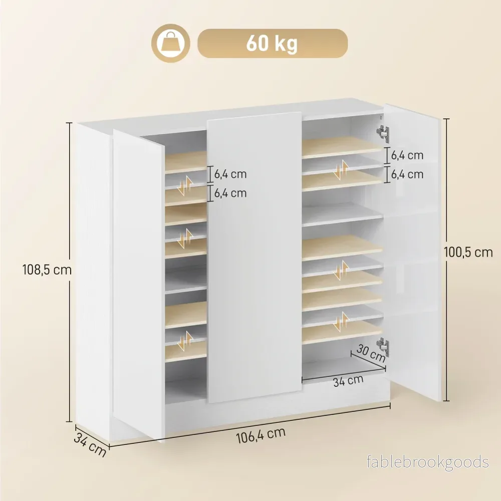 Skoskåp, 10 hyllor, ventilation, mjukstängning, vitt trä - Bild 3