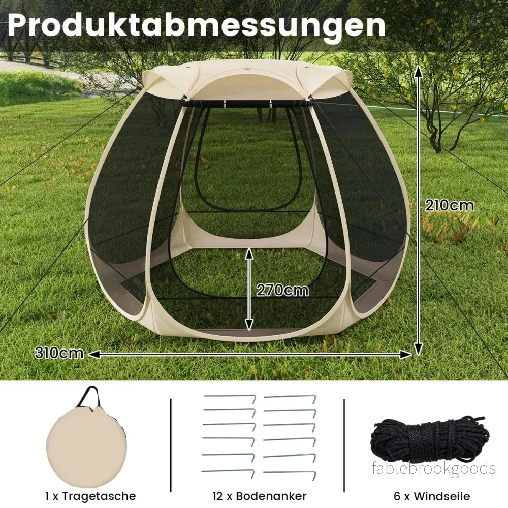 Pop – up mesh paviljong för personer hopfällbart utomhuscampingtält med runt om – 4-6 310 x 270 cm – Svart - Bild 2