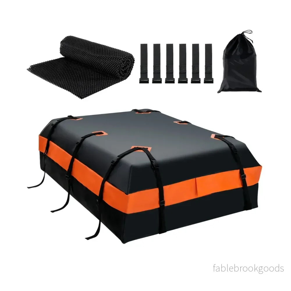 Vattentät – takbox med kapacitet för alla fordon +Orange – 600 L 132 x 100 x 43 cm – Svart