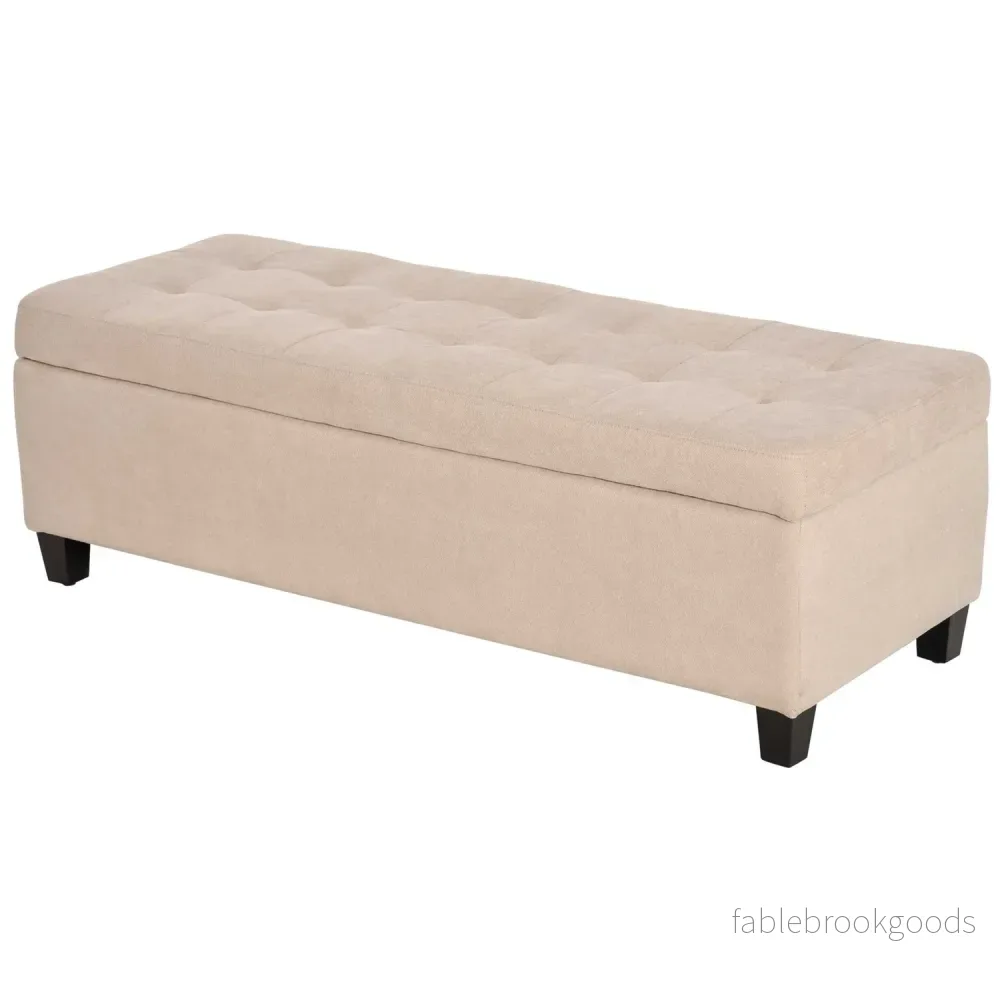 Klädd förvaringsbänk – linnelook, beige