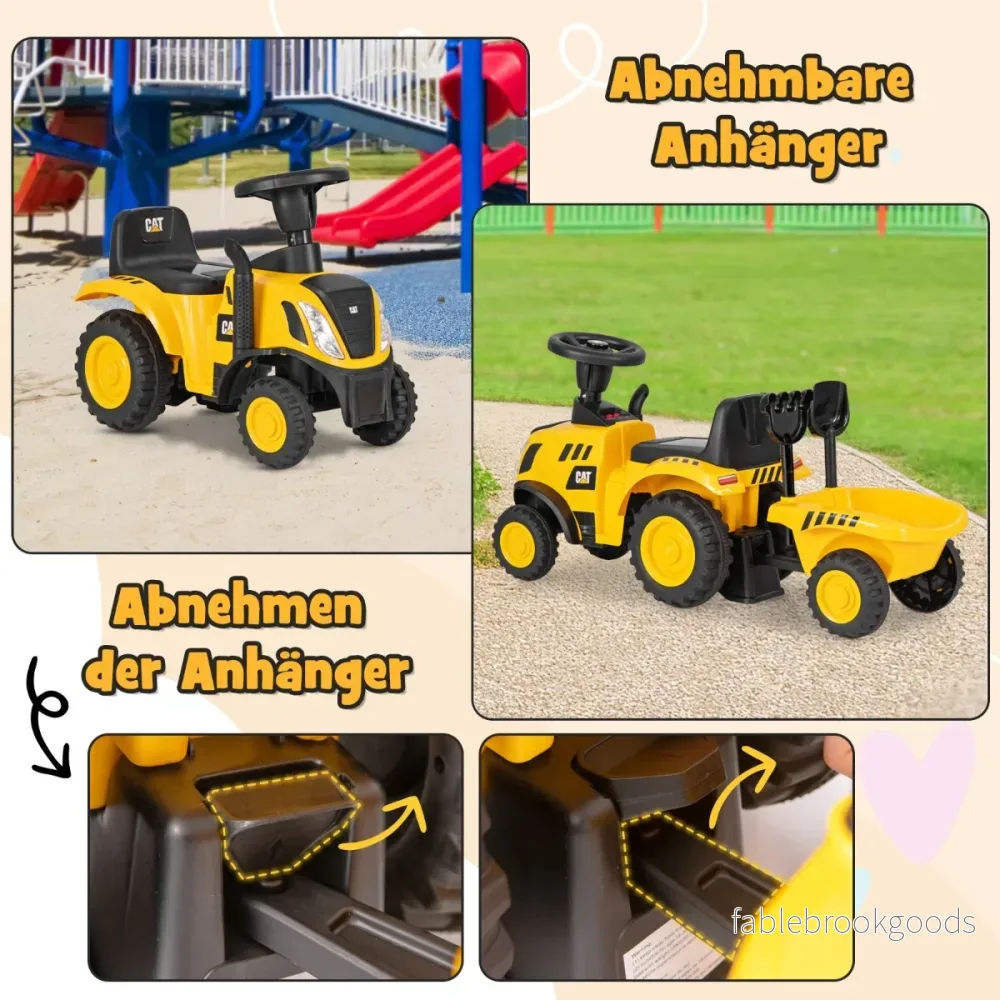 Åktraktor – för barn med avtagbar släpvagn och skovel Walker licensierad Caterpillar fordon – Gul - Bild 2