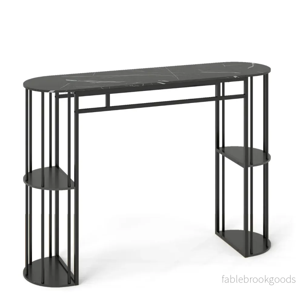 Bartisch – med förvaring, ståbord i marmorlook, modern köksdisk halvrunda hyllor – 4 – Svart