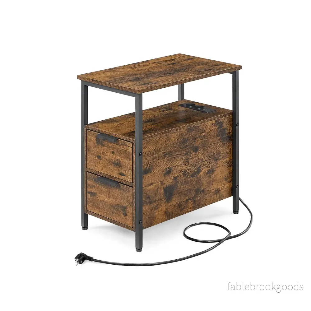 Sängbord med låda – Modern Design – Vintage Brun och Svart
