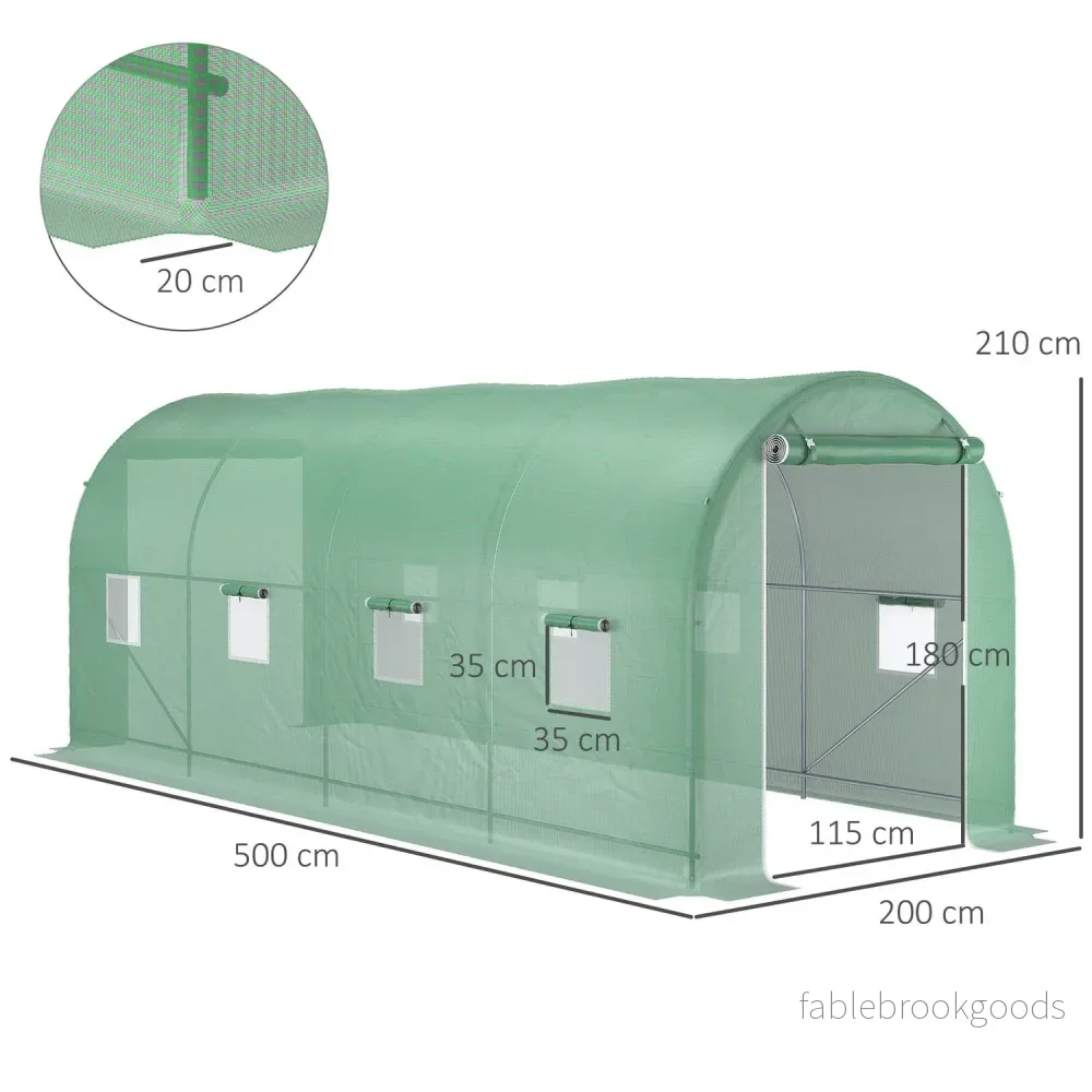 Växthuspolytunnel med fönster, grön, 5x2x2,1m - Bild 3