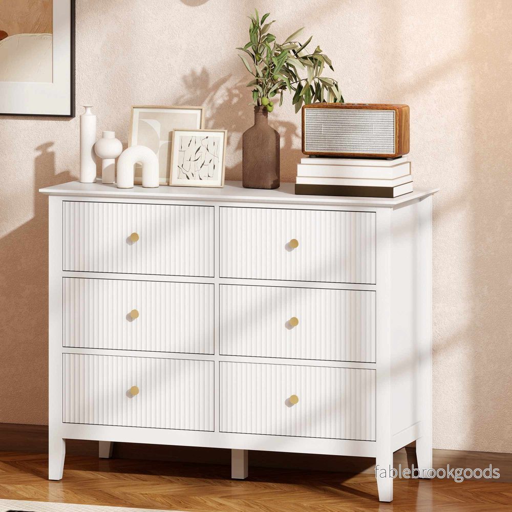 Skänk med 6 lådor, vit, 100 x 40 x 78 cm - Bild 2