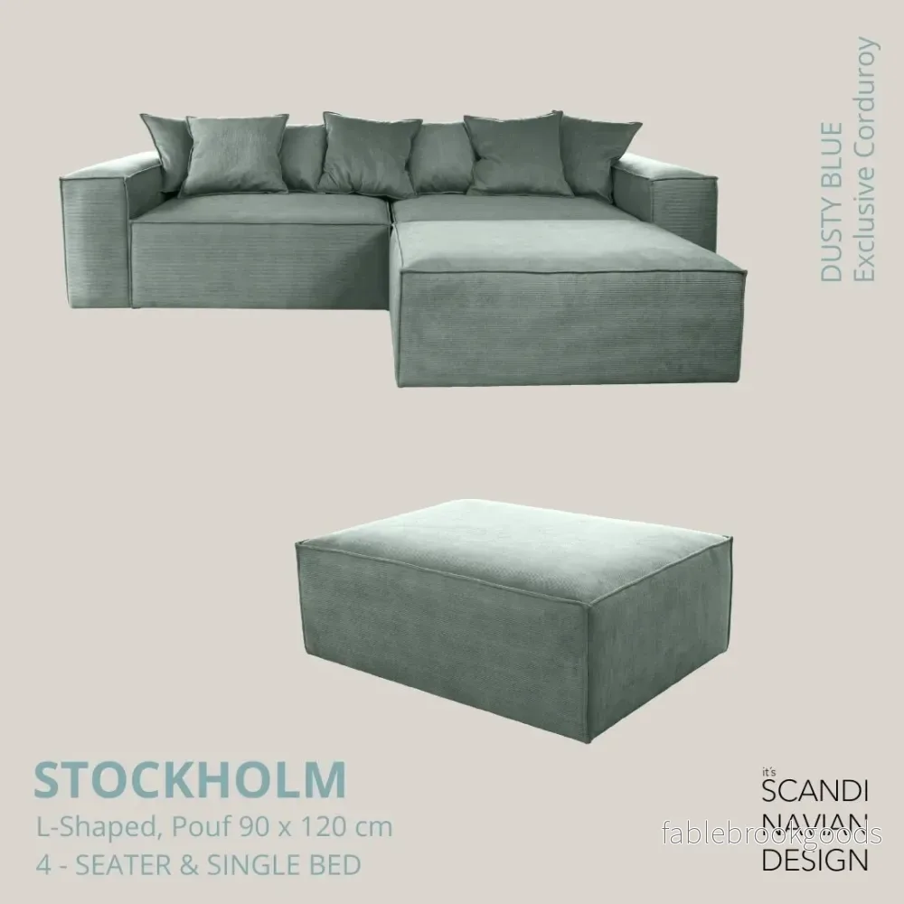 Stockholm L- Shaped sofa/single bed Exclusive Corduroy Dusty Blue removable & washable cover - Bild 2