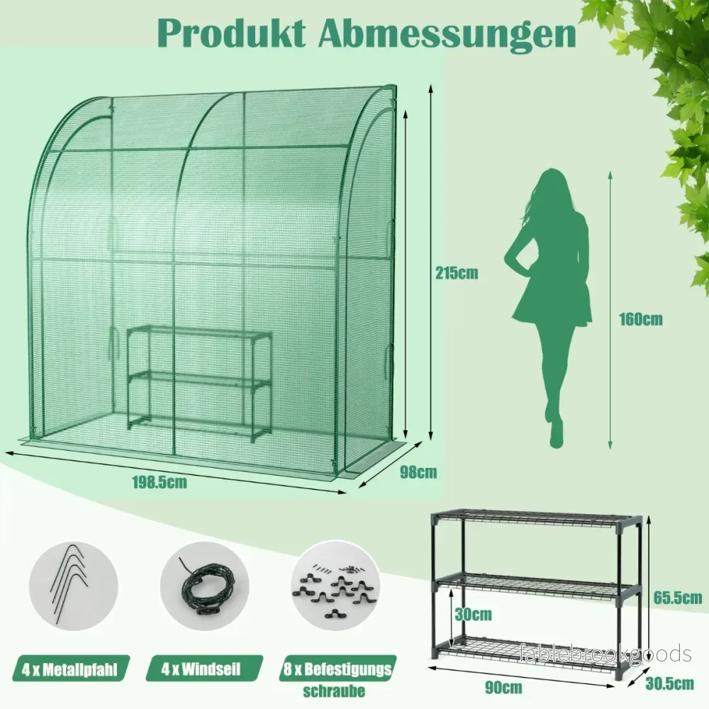 Växthus – i plast Walk in med blomsterhylla – 198,5 x 98 x 215 cm – Grön - Bild 3