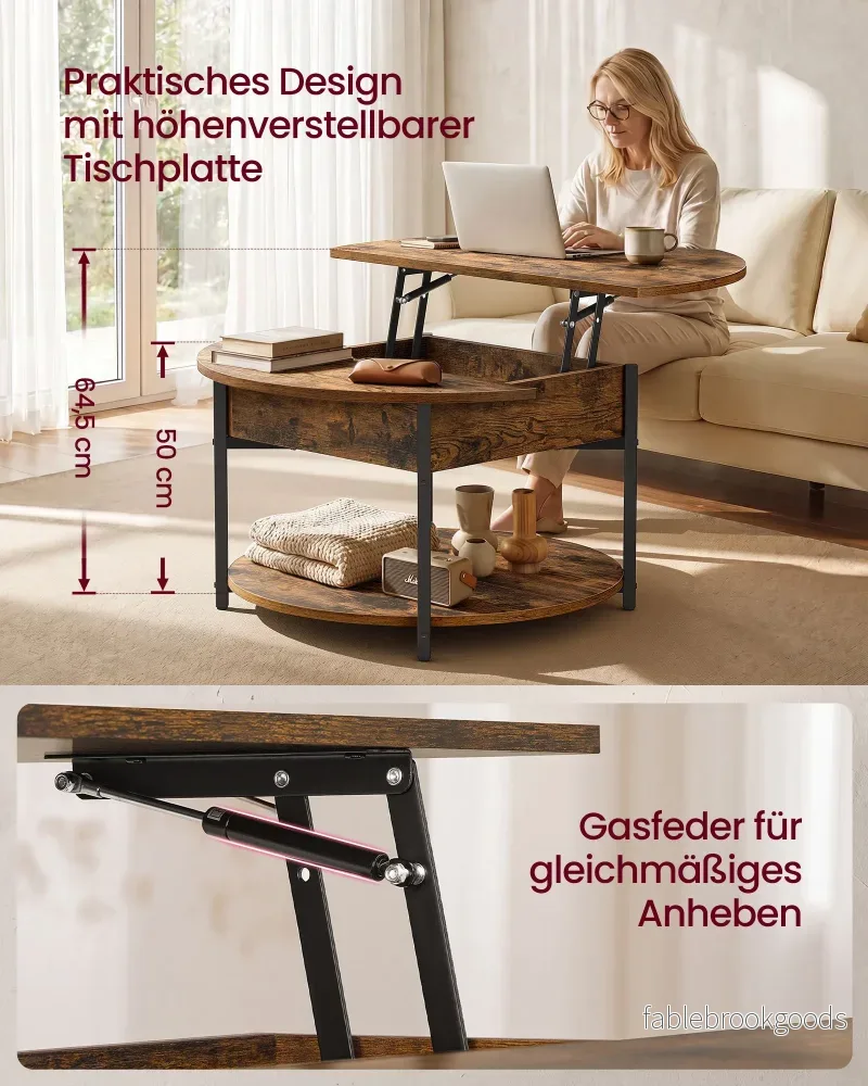 Salontafel - In Hoogte Verstelbaar met Verborgen Stauraum - Vintagebruin en inktzwart - 80 x 45 cm - Bild 3