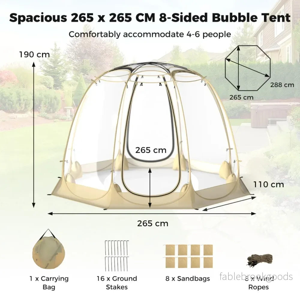 630° – transparent PVC tält Pop Up Bubble Bubbel för personer – 5-6 265 x 265 cm – Genomskinlig - Bild 2