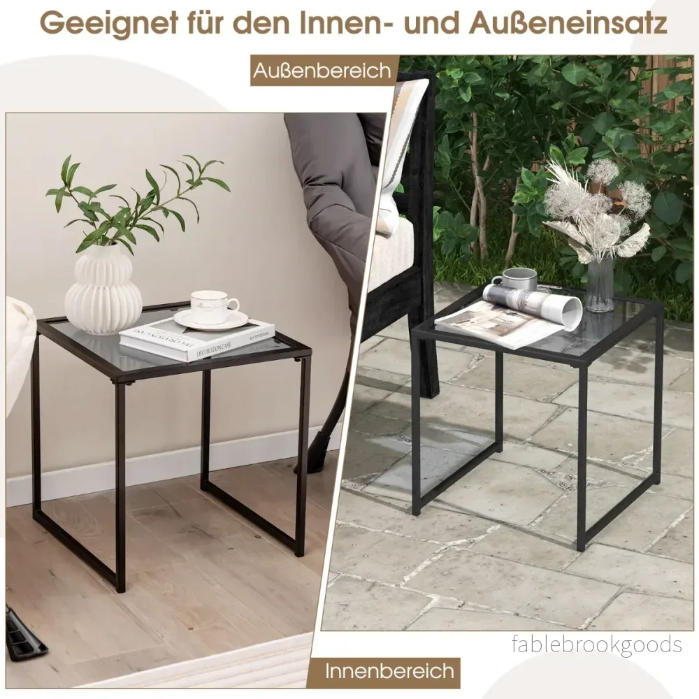 Sidobord – Litet trädgårdsbord Balkongbord med bordsskiva i härdat glas – 43 x 43 x 45 cm – Svart - Bild 2
