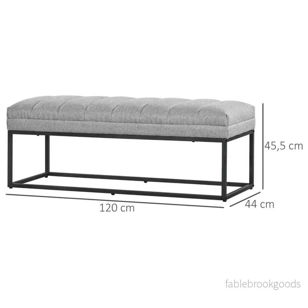 Klädd sängbänk, ljusgrå linne, 120x44x45,5 cm, 200 kg kapacitet - Bild 3