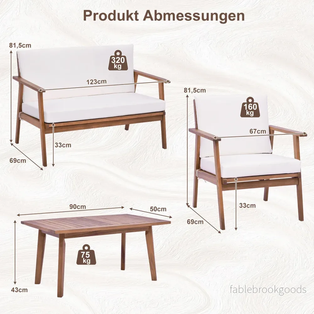 delat – trädgårdsmöbelset balkongmöbler i akaciaträ terrassmöbler med sitt och ryggkuddar – 4 – Vit - Bild 2