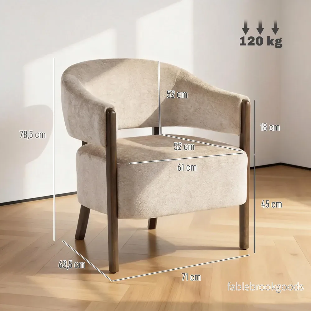 Chenillefåtölj med massivt träram, beige - Bild 3