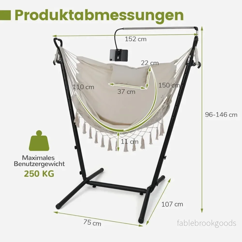 Hängstol – med stativ Höjdjusterbar hängsits dyna belastning upp till – 152 x 107 x 96-146 cm 250 kg – Beige - Bild 2
