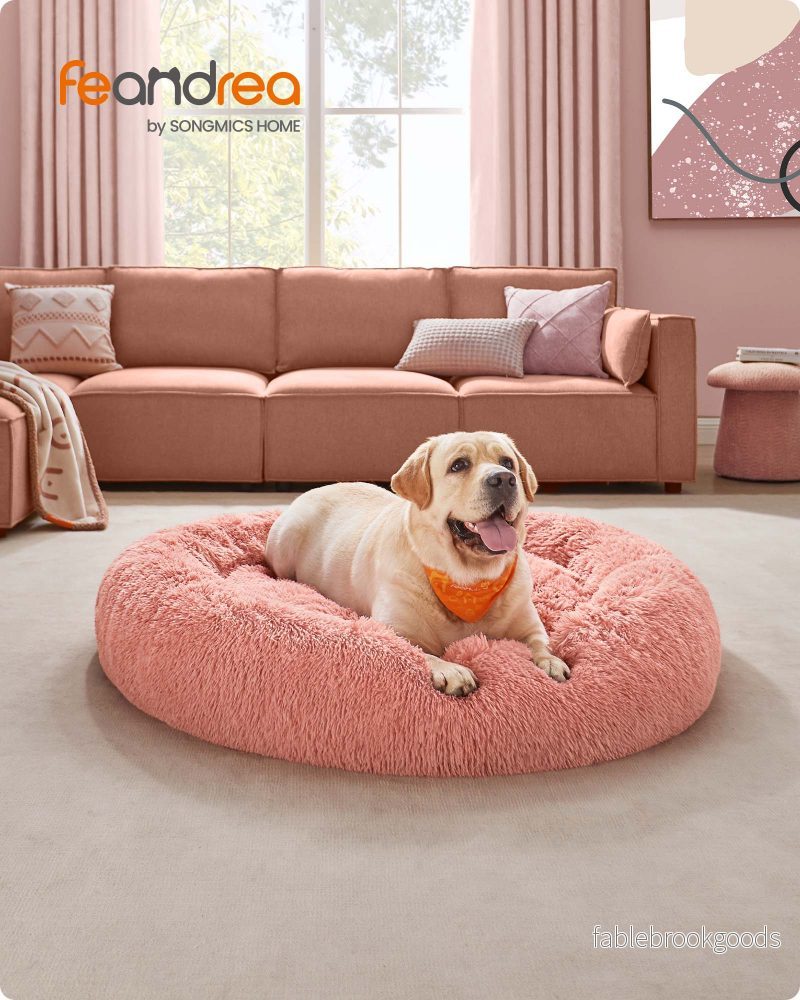 Hundsäng – fluffig och tvättbar – Ø 120 cm – rosa - Bild 2