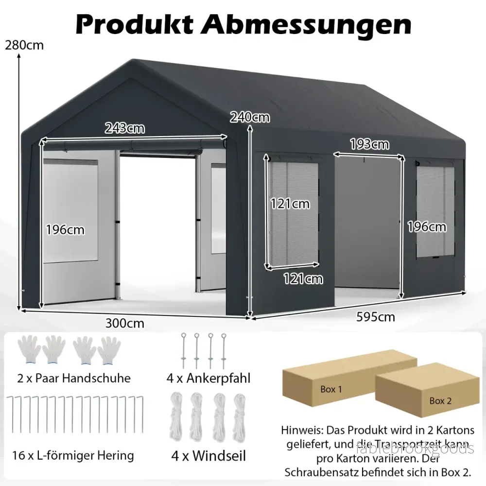 Carport – tältgarage med avtagbara sidoväggar och rullportar betes – 8 – Svart - Bild 2