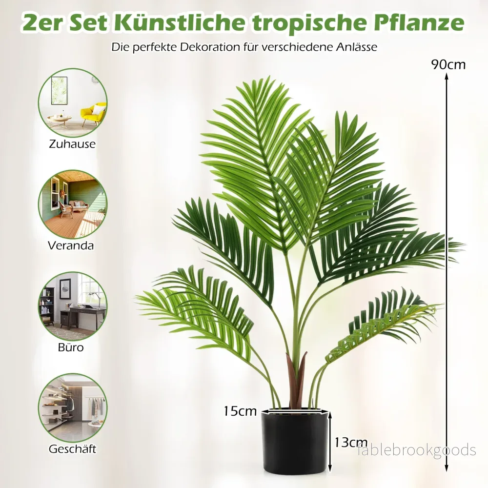 pack – Konstgjord Areca Palm Konstväxt i kruka med gröna blad – 2 90 cm – Grön - Bild 2