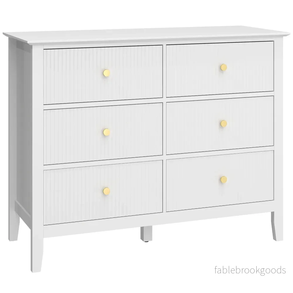 Skänk med 6 lådor, vit, 100 x 40 x 78 cm