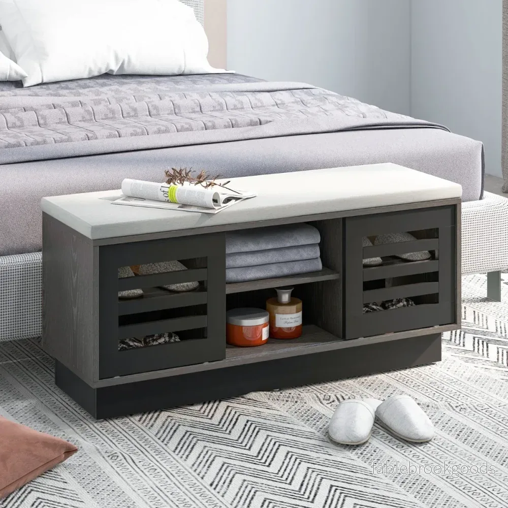i – bänk och skoställ med fack justerbara hyllor – 2 1 6 3 99,5 x 34,5 x 46 cm – Grå - Bild 3