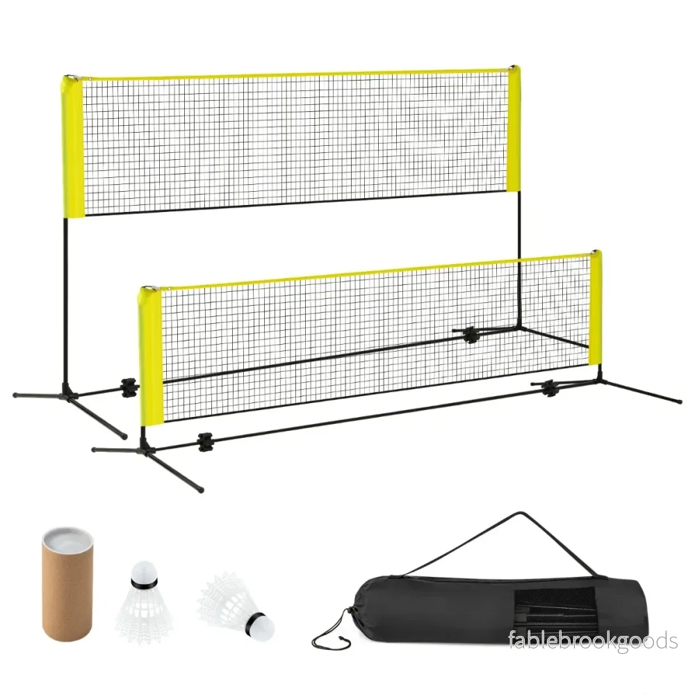 Badmintonnät – med stativ, höjjusterbart fjäderbollsnät fjäderbollar och bärväska Gult – 2 310 x 102 x 89-155 cm – Gul