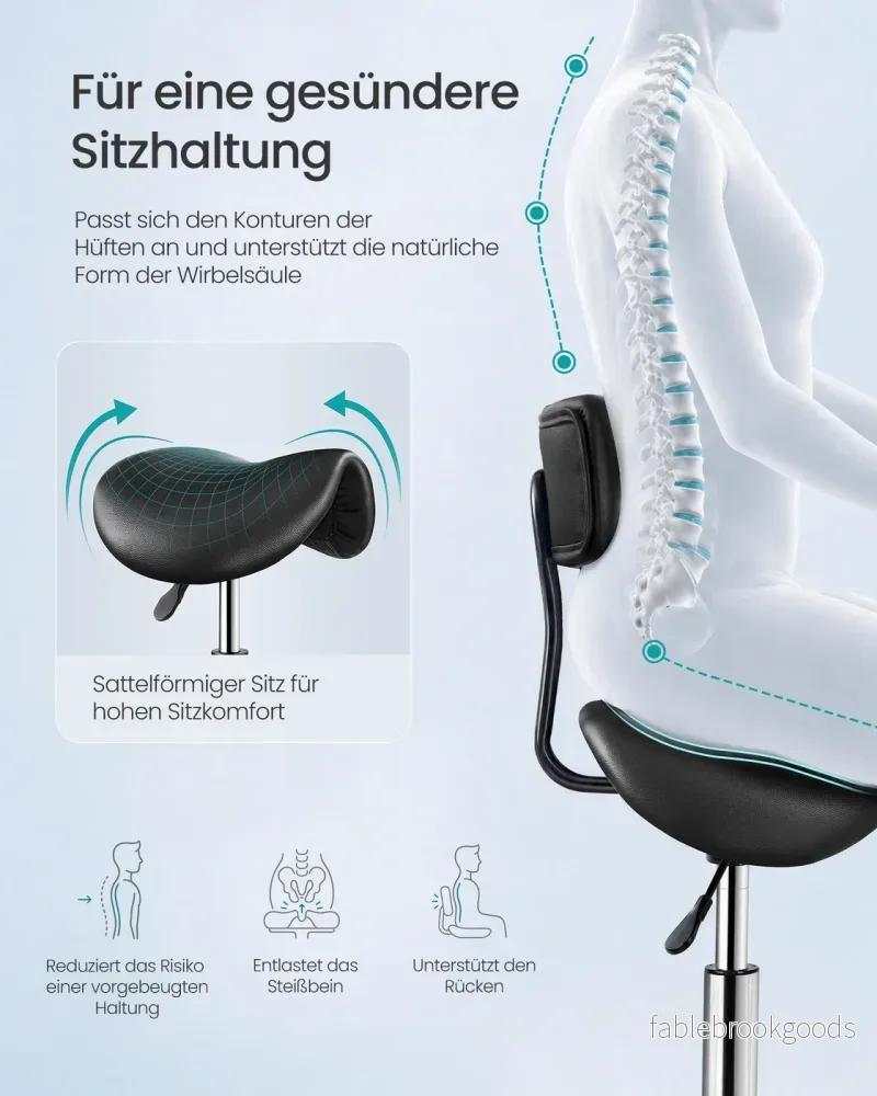 Zadelkruk - Ergonomisch - Op Wielen - 360° Draaibaar - Inktzwart - Bild 3