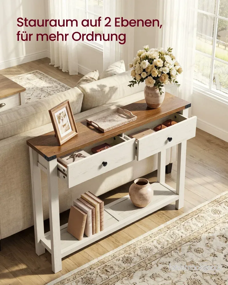 Sidetable - Smal met Schuifladen - Wolkwit, aardbruin - 100 x 24 x 76 cm - Bild 3