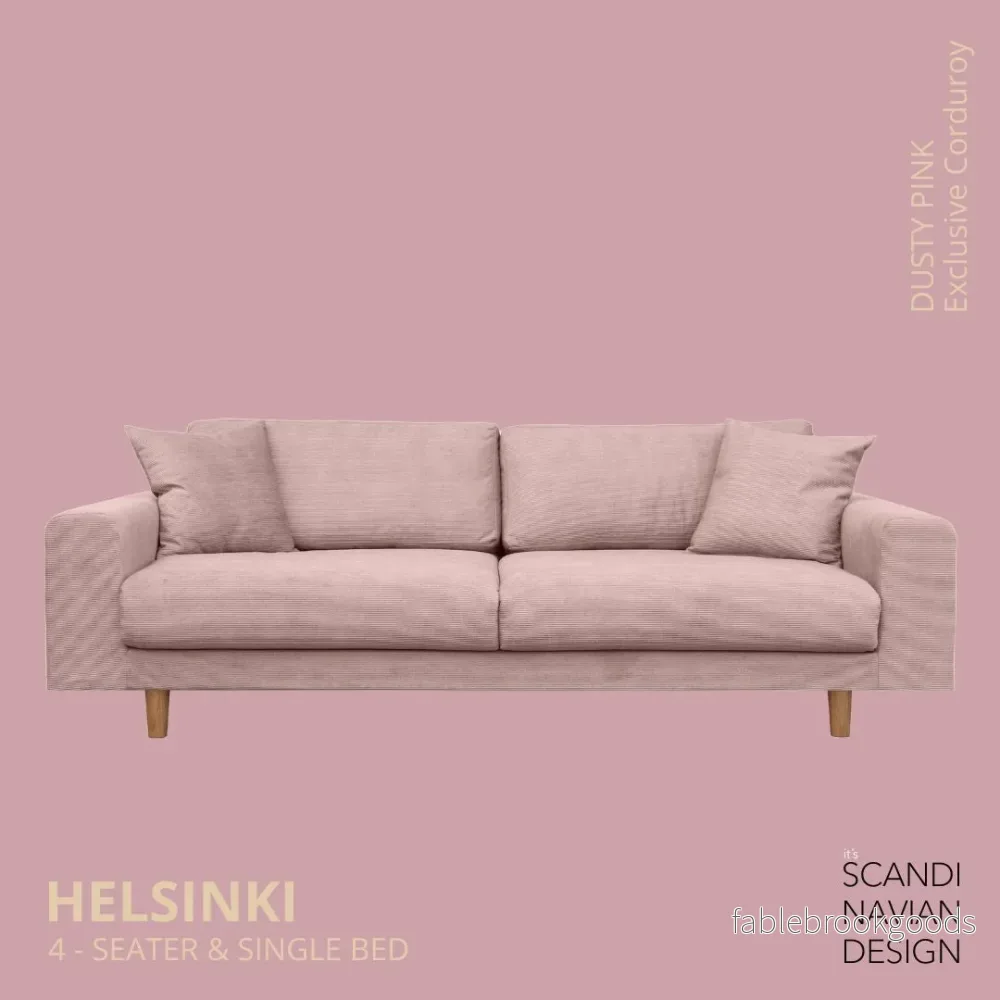 Helsinki 4-seater sofa/single bed, Exclusive Corduroy, Dusty Pink removable & washable
